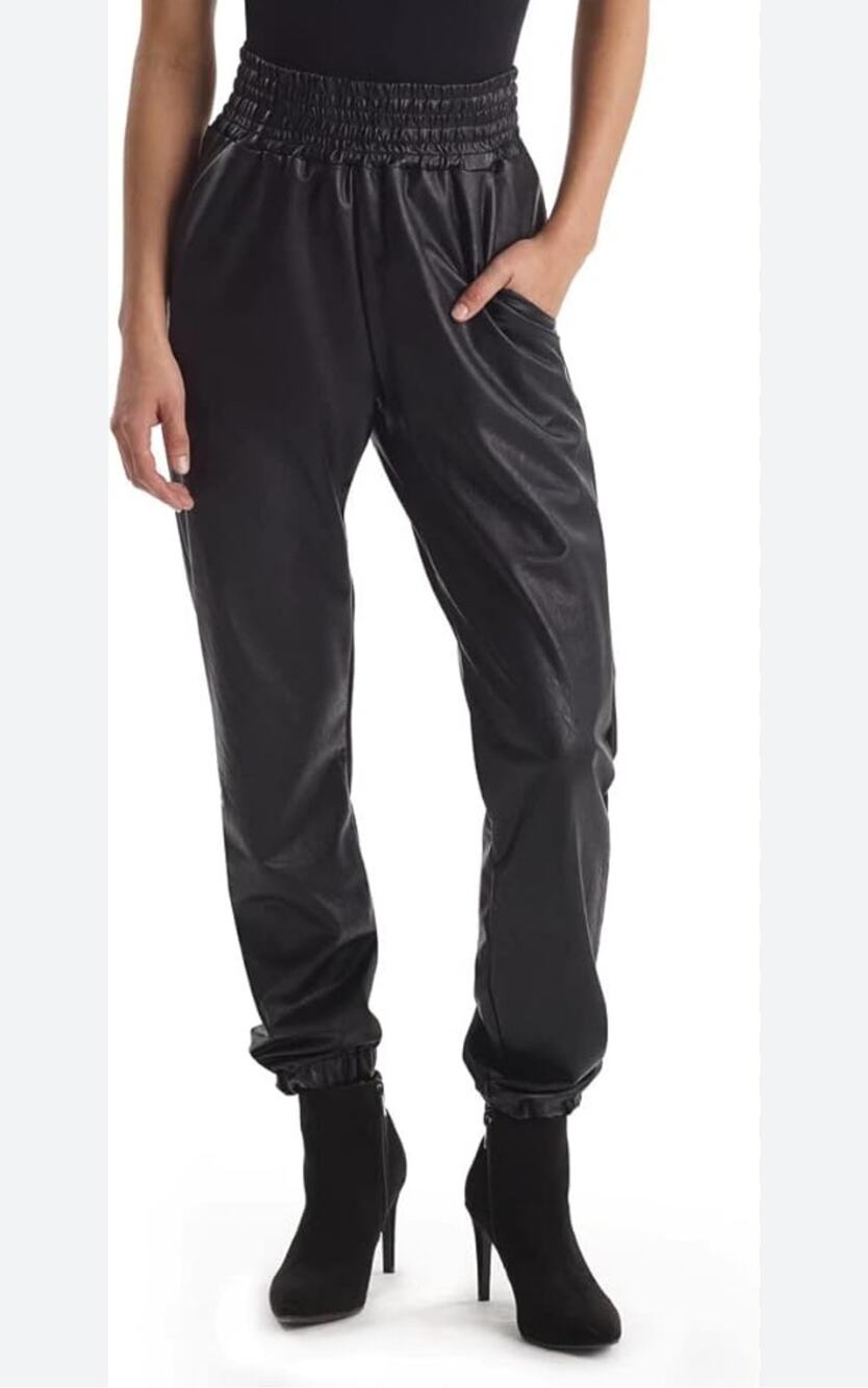 Commando Pants Faux Leather Smocked Jogger Black Medium Pull On Elastic Waist